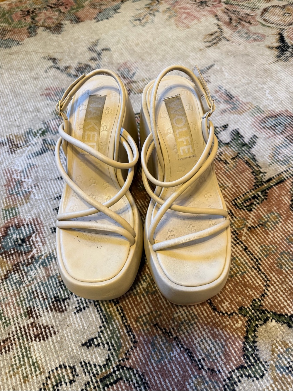 Naked Wolfe Cream Strappy Platform Slingback Sandals